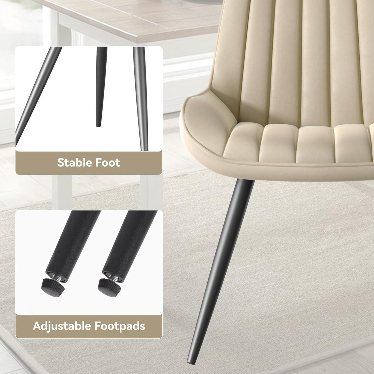 Esszimmerstühle 2er Set | Beige Polsterstühle mit Sitzkissen