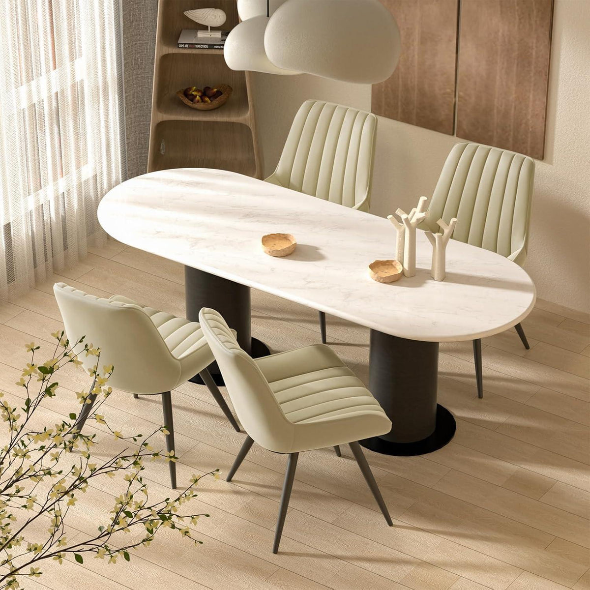 Esszimmerstühle 2er Set | Beige Polsterstühle mit Sitzkissen