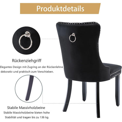 Samt Esszimmerstühle 4er Set mit Massivholzbeinen Schwarz
