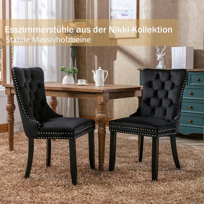 Samt Esszimmerstühle 4er Set mit Massivholzbeinen Schwarz
