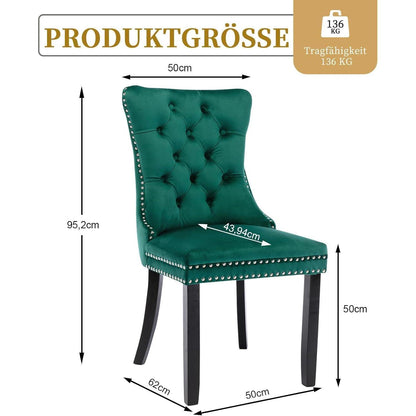 Samt Esszimmerstühle 6er Set mit Massivholzbeinen, Grün