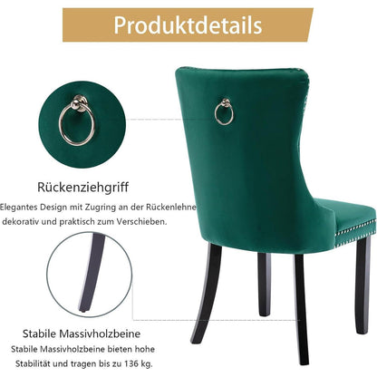 Samt Esszimmerstühle 6er Set mit Massivholzbeinen, Grün