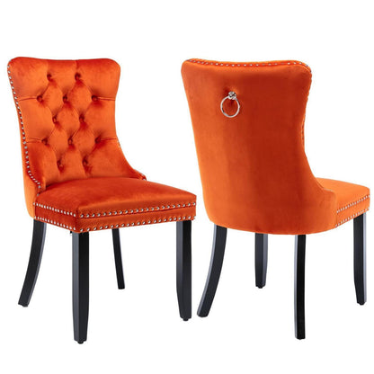 Samt Esszimmerstühle 2er Set mit Massivholzbeinen, Orange