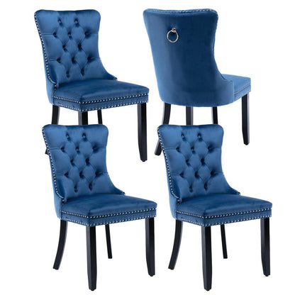 Samt Esszimmerstühle 4er Set mit Massivholzbeinen, Blau