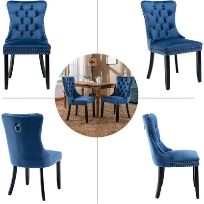 Samt Esszimmerstühle 4er Set mit Massivholzbeinen, Blau