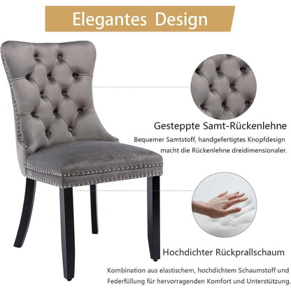 Samt-Esszimmerstühle 4er-Set mit Massivholzbeinen, Grau