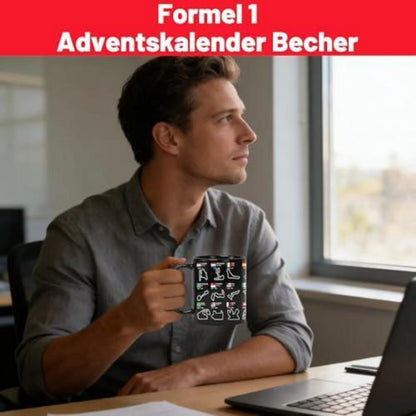 Schwarzer Adventskalender Becher – Motorsport Geschenk für Fans