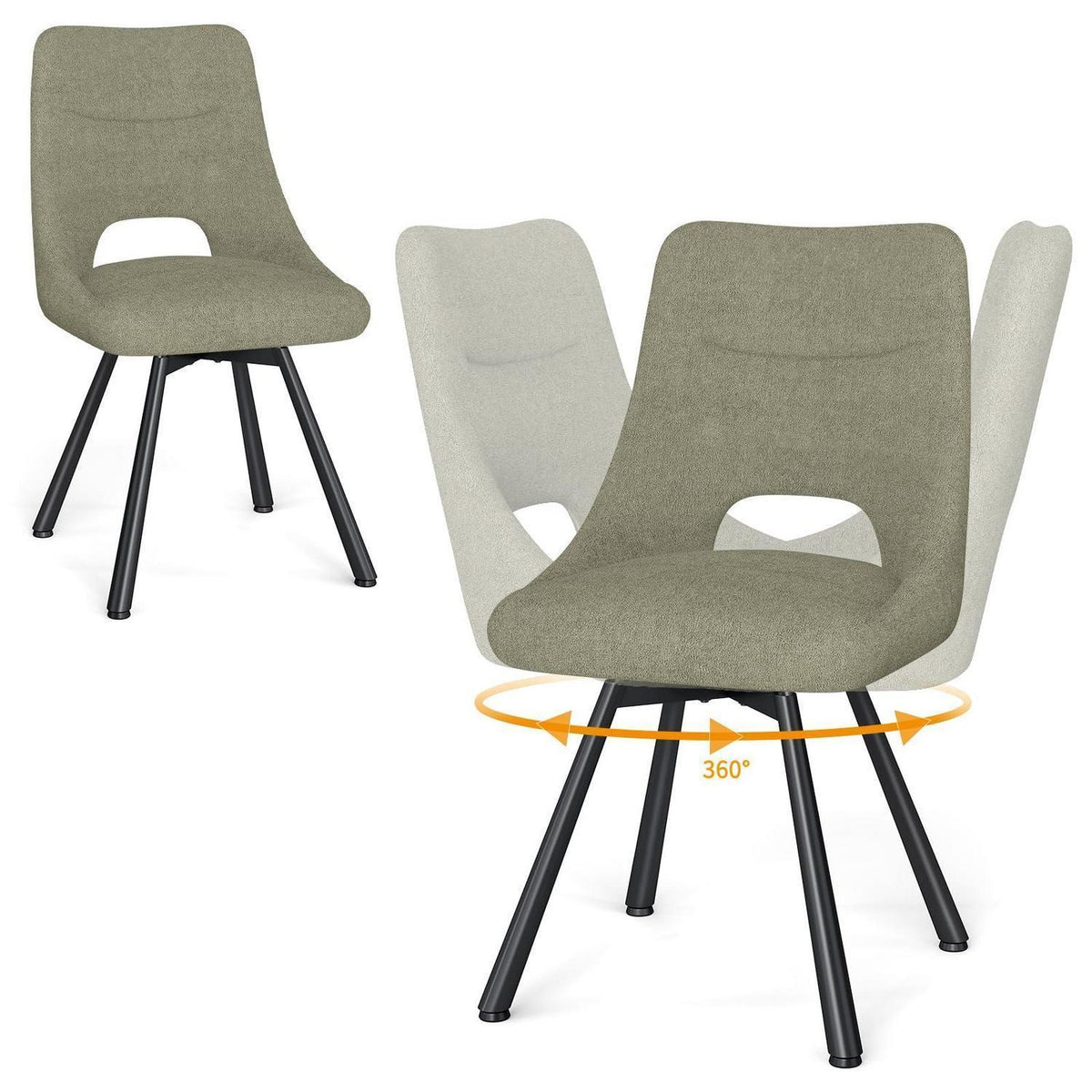 Drehbarer Esszimmerstuhl Set 2x, Modern & Gepolstert, Graugrün