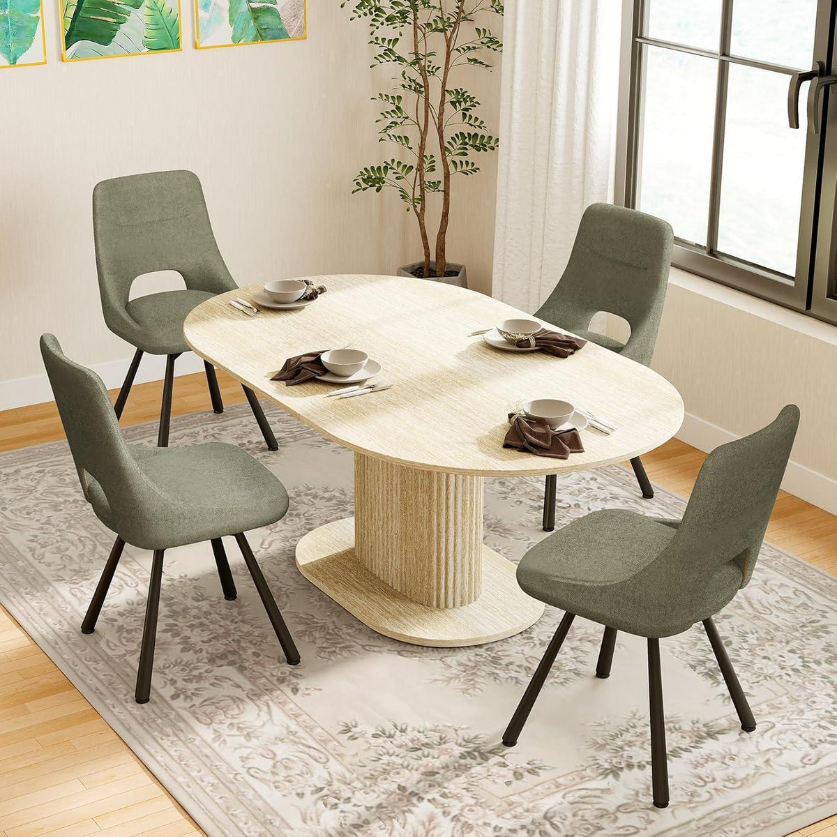 Drehbarer Esszimmerstuhl Set 2x, Modern & Gepolstert, Graugrün
