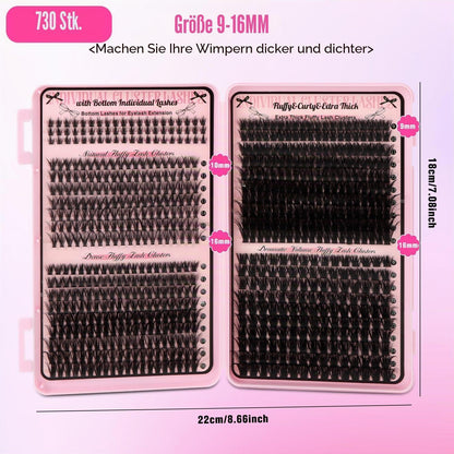 Wimpern Extensions Set 730pcs – Cluster Lashes mit Kleber & Pinzette