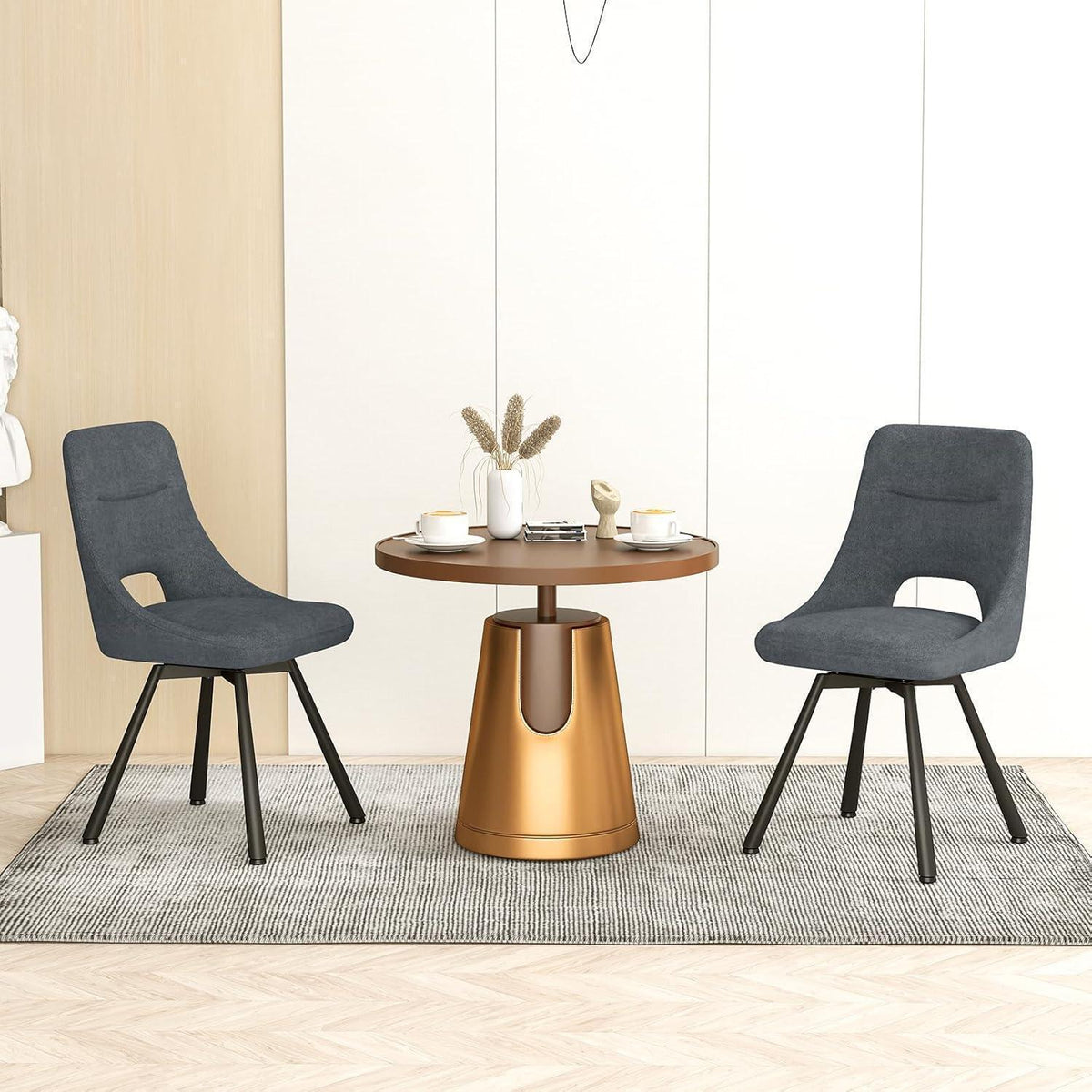 Drehbarer Esszimmerstuhl Set 2x, Modern & Gepolstert, Tiefes Grau