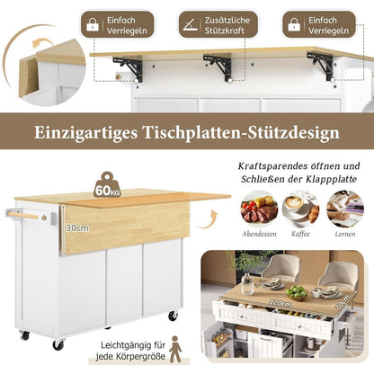 Mobile Kücheninsel Weiß – Klappbare Arbeitsplatte & Stauraum