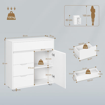Hzuaneri Badezimmerschrank Weiß – Verstellbare Regale & 4 Schubladen
