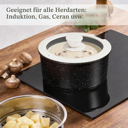 19-teiliges Induktions Kochgeschirr Set mit abnehmbaren Griffen