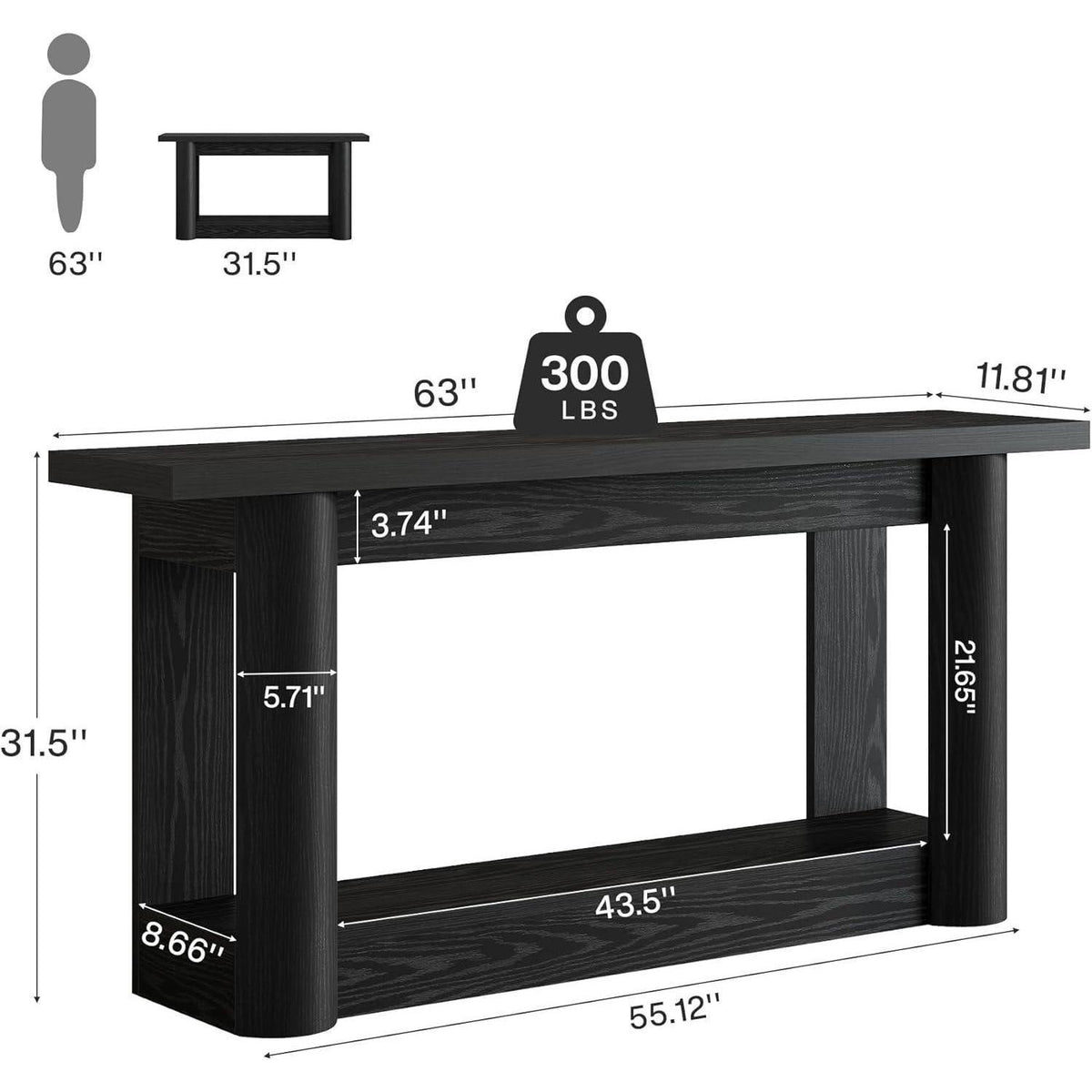 160cm Konsolentisch Schwarz – Schmaler Flurtisch für Wohnzimmer