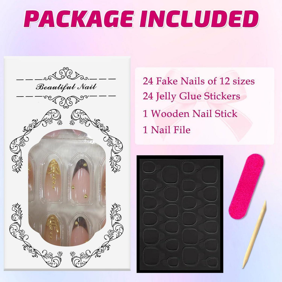 Press on Nails Mandel Nude Rosa mit Gold Stern