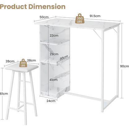 Litake Bartisch Set mit Barhocker – Industrie-Stil Weiß