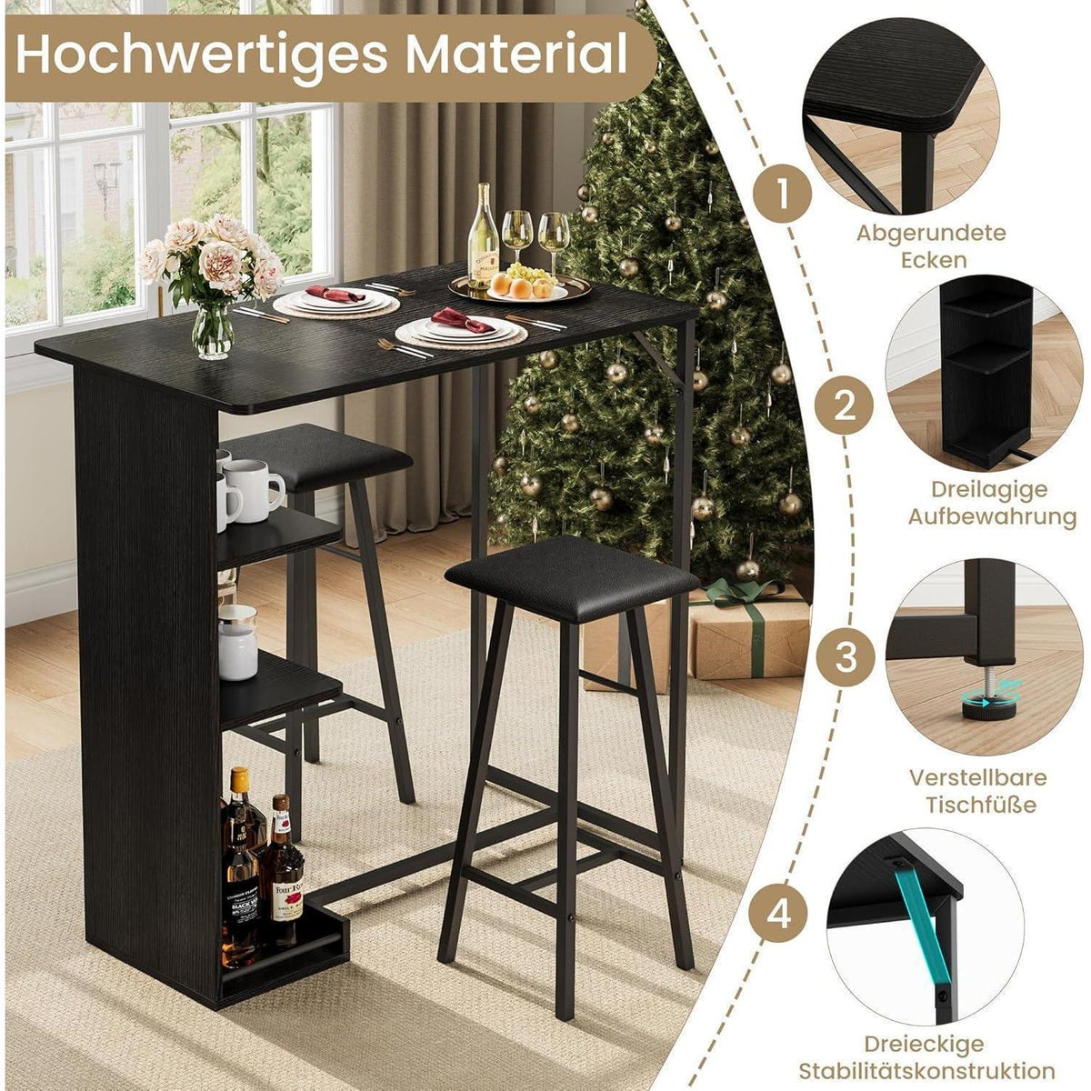 Litake Bartisch Set mit Hockern – Industrie-Stil für Küche & Bar