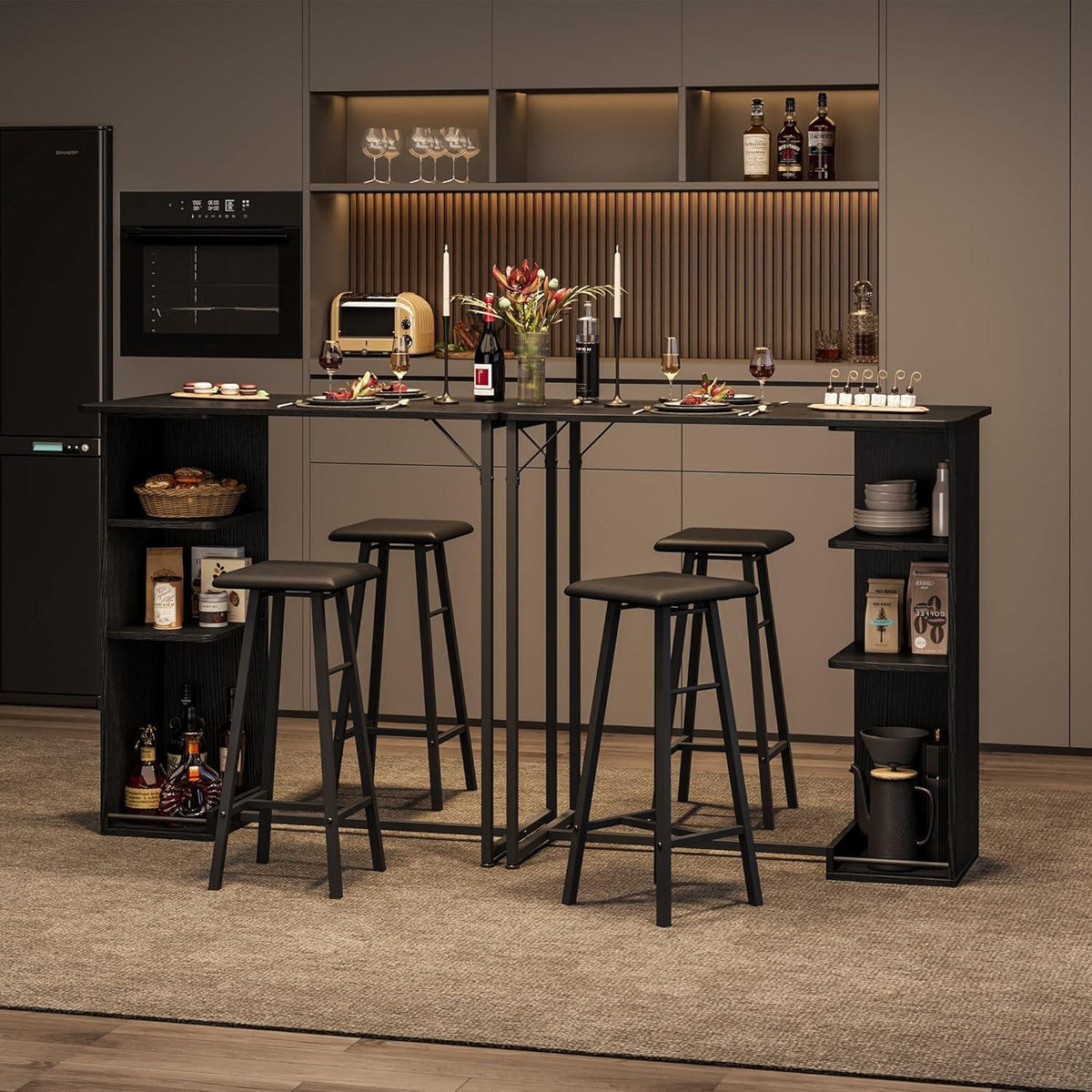 Litake Bartisch Set mit Hockern – Industrie-Stil für Küche & Bar