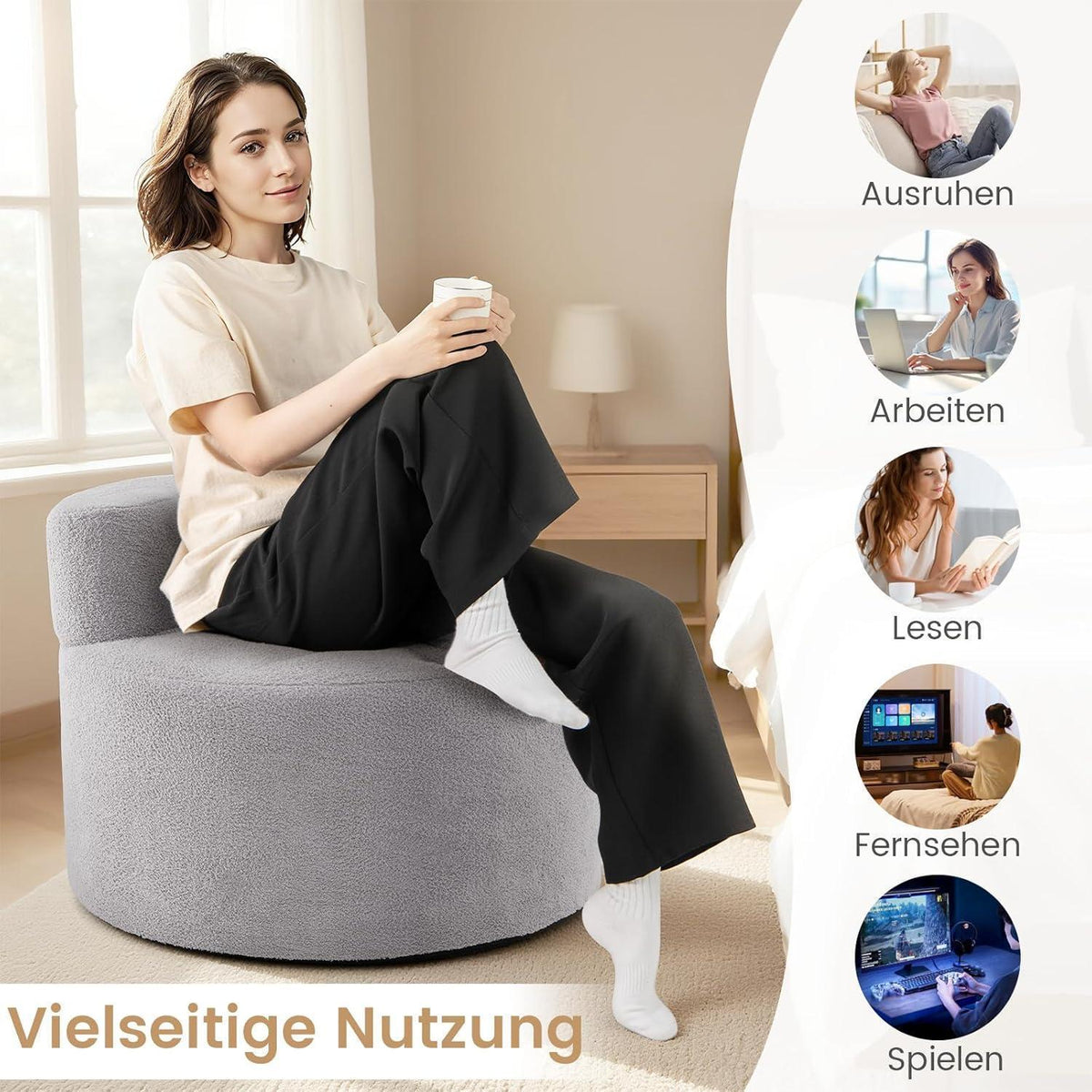 Rundes Einzelsofa mit Teddyfleece – Bequemer Sessel 82cm