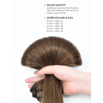 Echthaar Clip-In Extensions – Hellbraun 16 Zoll