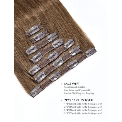 Echthaar Clip-In Extensions – Hellbraun 16 Zoll