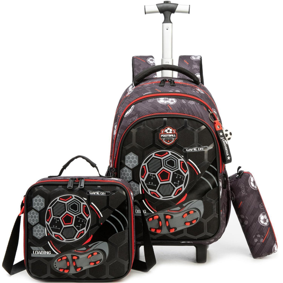 Schulranzen mit Rollen – Jungen Rucksack Rot Football