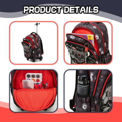 Schulranzen mit Rollen – Jungen Rucksack Rot Football