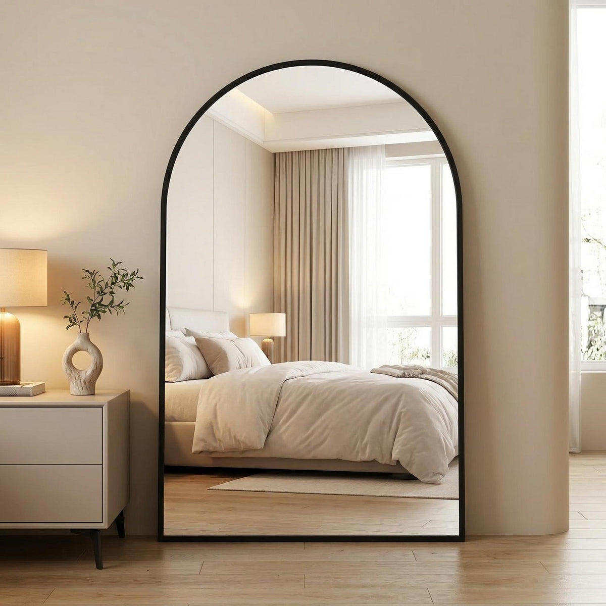 Bogen Wandspiegel 120x80cm Aluminium Schwarz – Badezimmer Spiegel