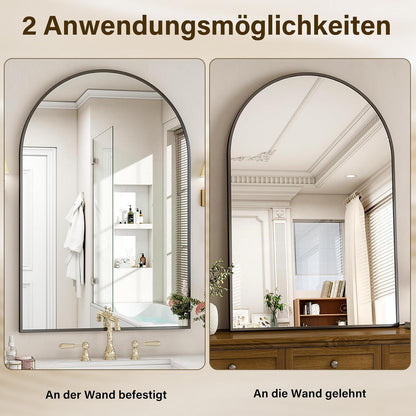 Bogen Wandspiegel 120x80cm Aluminium Schwarz – Badezimmer Spiegel
