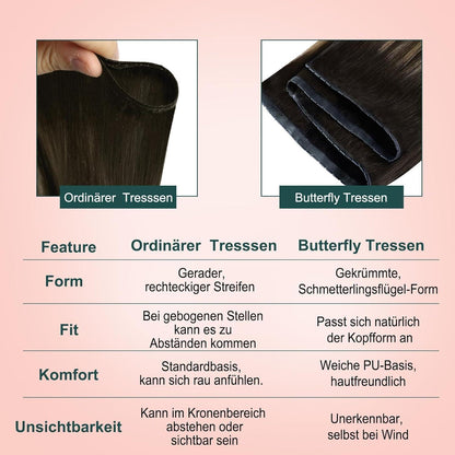 Braun Ombre Butterfly Tressen Echthaar 60cm