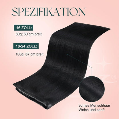 Schwarz Butterfly Tressen Extensions Echthaar 50cm