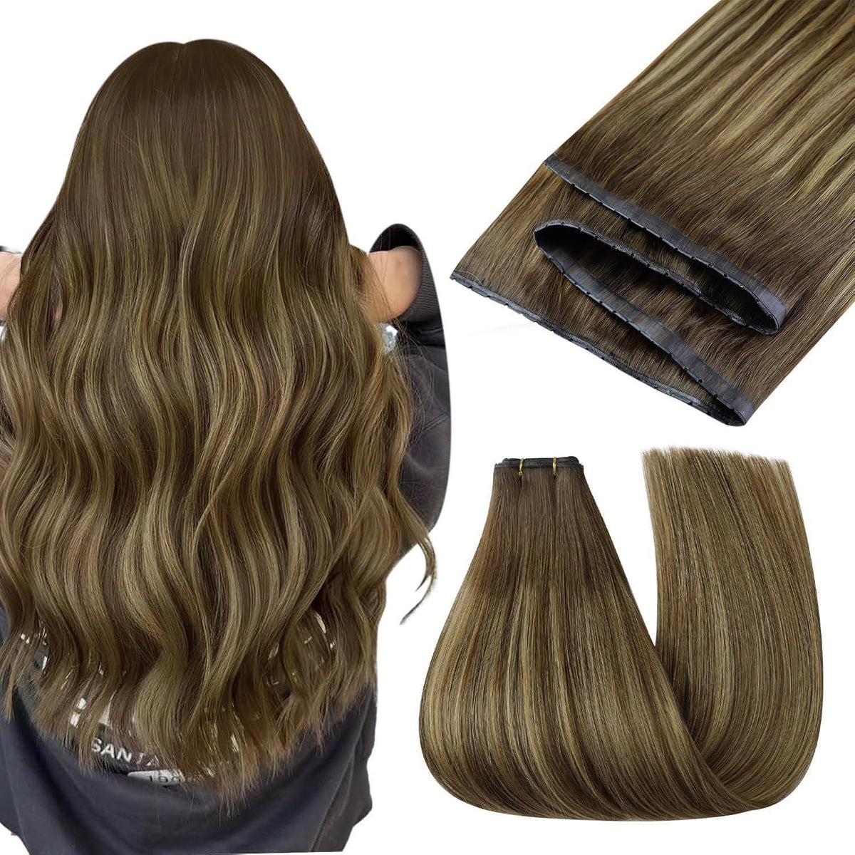 Butterfly Tressen Echthaar Braun Blond Ombre 60cm