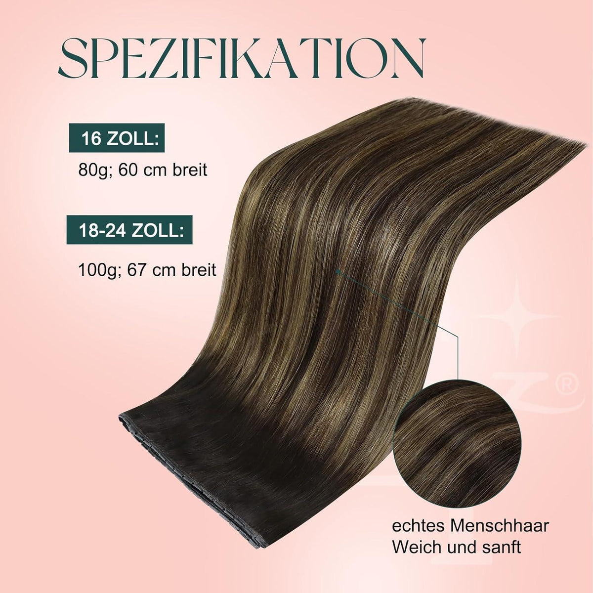 Braun Ombre Butterfly Tressen Echthaar Haarverlängerung 50cm