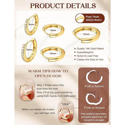 5 Paar Creolen Silber Gold – Knorpel & Helix Ohrringe 8/10/12mm
