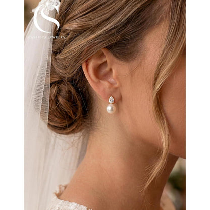 Ohrclips Damen 14K Gold Perlen Zirkonia Clip Ohrringe Ohne Ohrlöcher