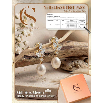 Ohrclips Damen 14K Gold Perlen Zirkonia Ohne Ohrlöcher