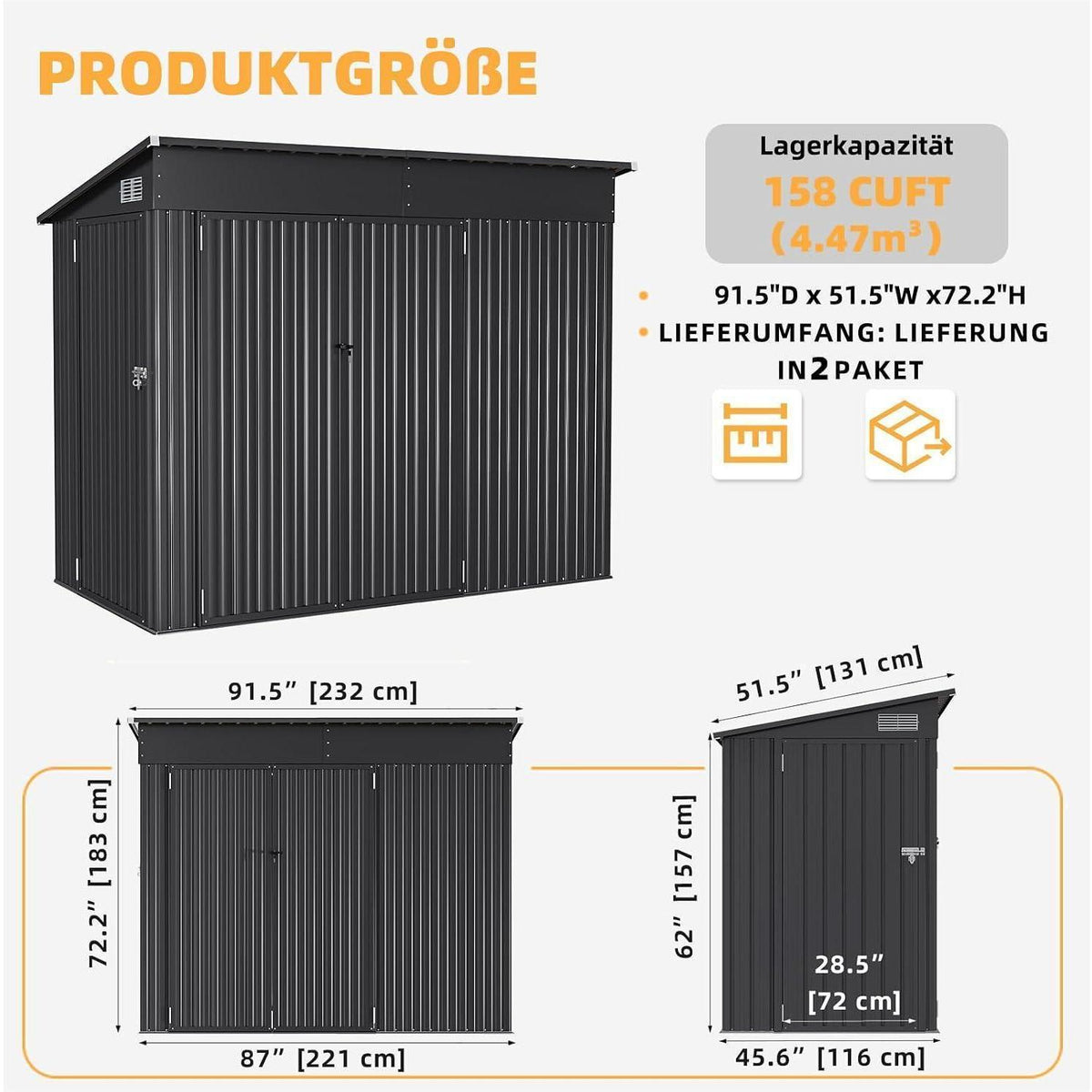 Outdoor Gerätehaus 8x4 ft – Pultdach, wetterfest & sicher