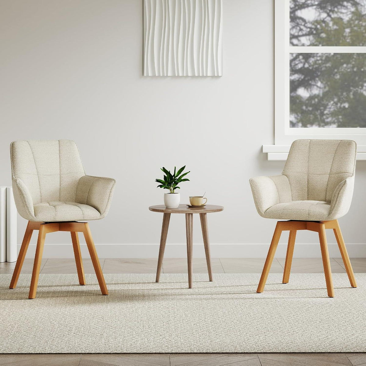 2er Set Esszimmerstühle drehbar, Beige, Samt & Holz