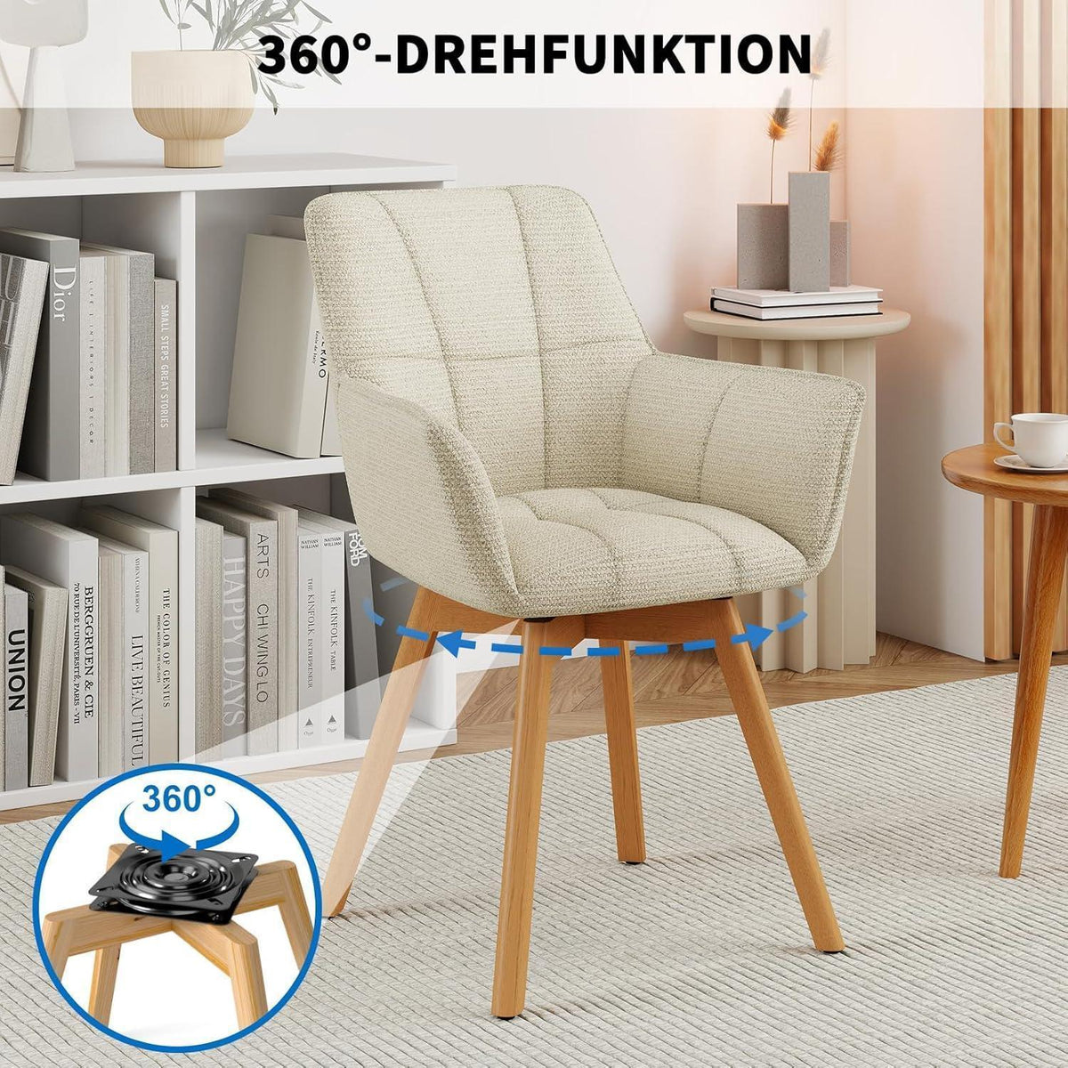 2er Set Esszimmerstühle drehbar, Beige, Samt & Holz
