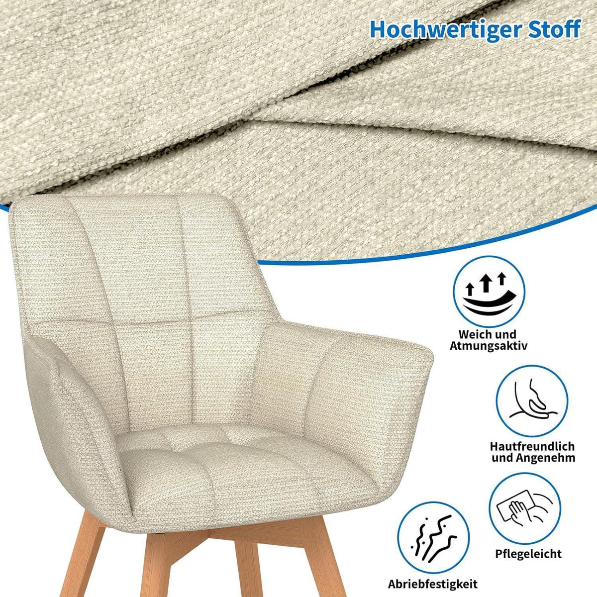 2er Set Esszimmerstühle drehbar, Beige, Samt & Holz