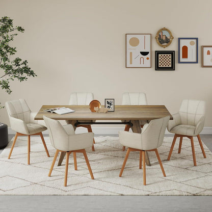 2er Set Esszimmerstühle drehbar, Beige, Samt & Holz