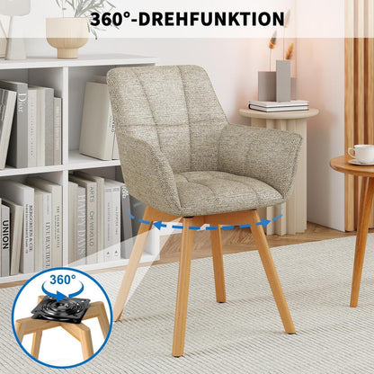 2er Set Esszimmerstühle drehbar, Samt, Holzbeine, Khaki