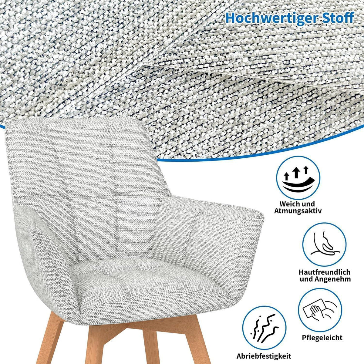 2er Set Esszimmerstühle drehbar, Samt, Hellgrau