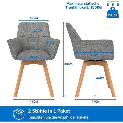 4er Set Esszimmerstühle drehbar, Dunkelgrau, Samt & Holz
