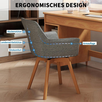4er Set Esszimmerstühle drehbar, Dunkelgrau, Samt & Holz