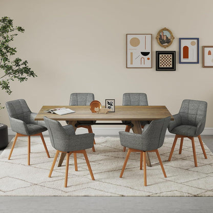 4er Set Esszimmerstühle drehbar, Dunkelgrau, Samt & Holz