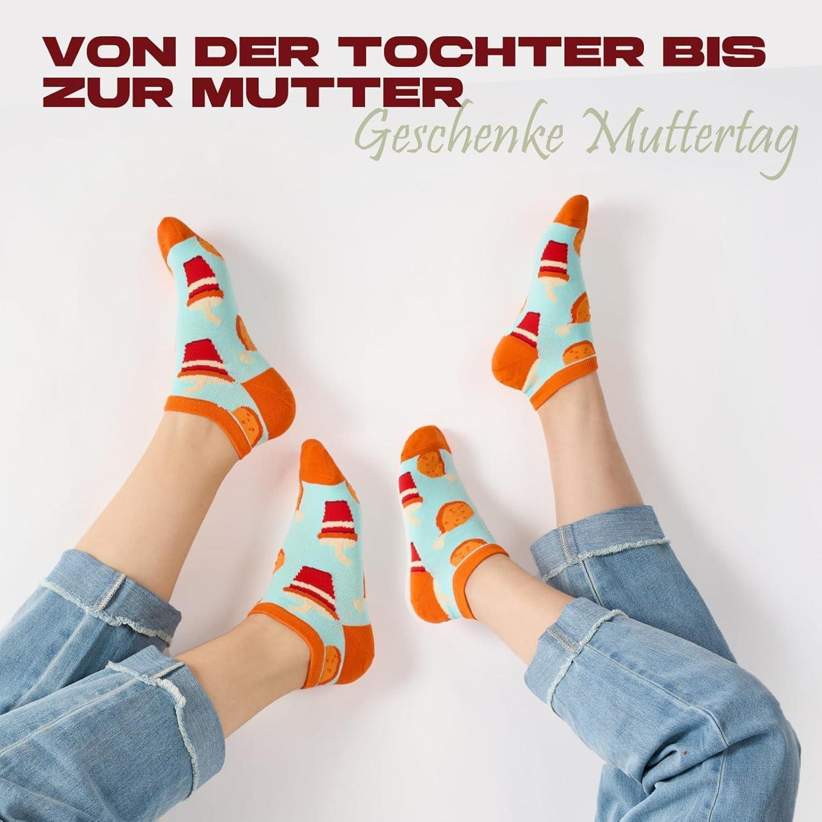 Lustige Sneaker Socken Damen – 8er Pack Baumwolle, Food-Muster 31-42