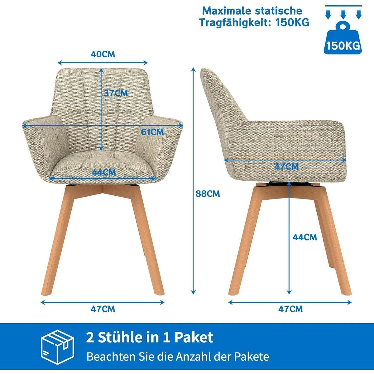 6er Set Drehstühle Samt, Esszimmerstuhl mit Armlehnen & Holzbeinen