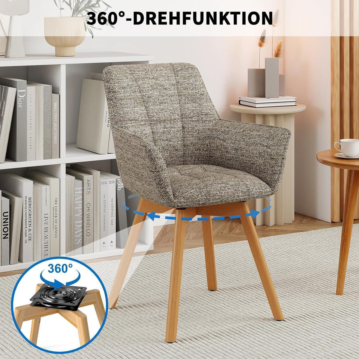 2er Set Drehstühle Samt, Braun – Esszimmer & Wohnzimmer